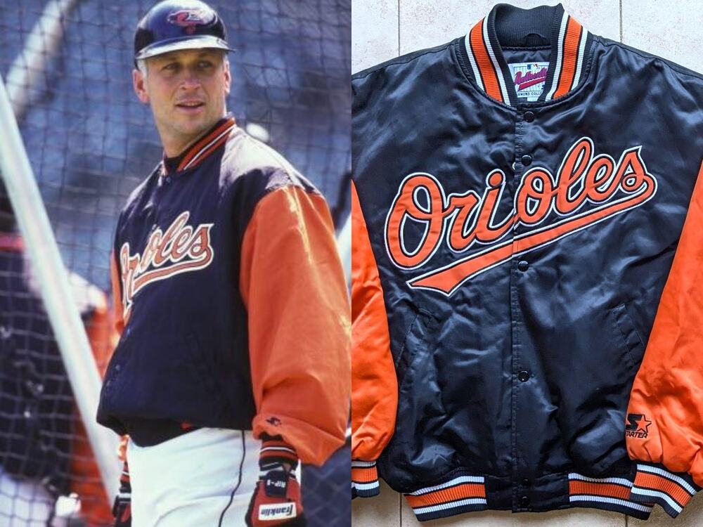 Baltimore Orioles 90s STARTER satin bomber Diamond jacket M black orange MLB vtg